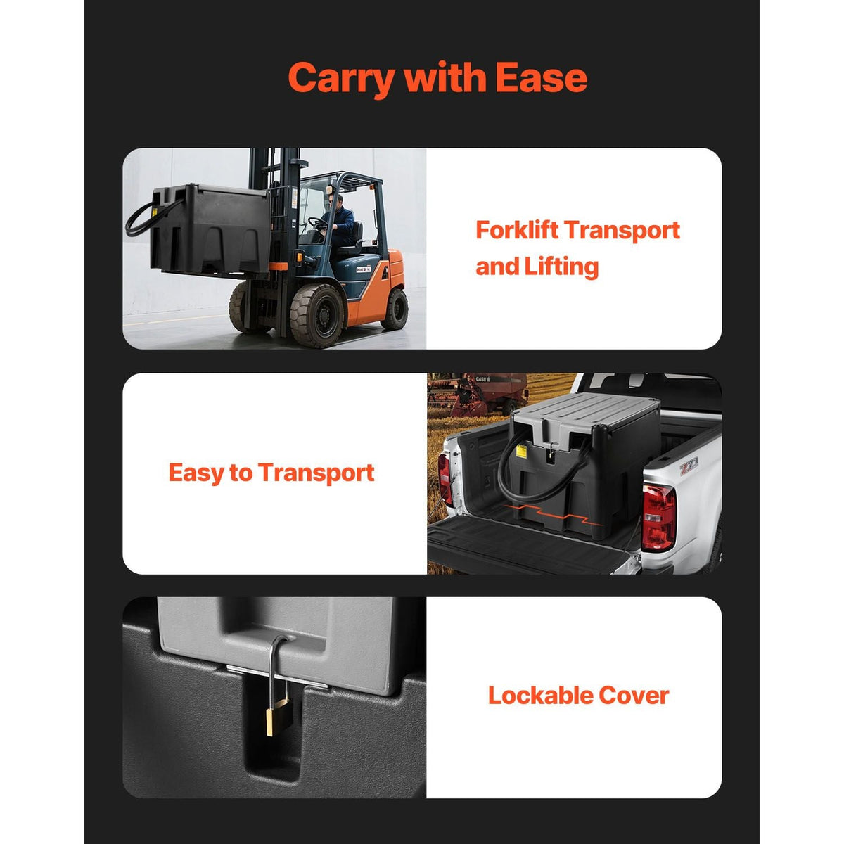 Portable Diesel Tank, 58 Gallon Capacity & 10 GPM Flow Rate, Fuel Tank with 12V Electric Transfer Pump and 13.1ft Rubber Hose, PE Diesel Transfer Tanks for Easy Fuel Transportation, Black
