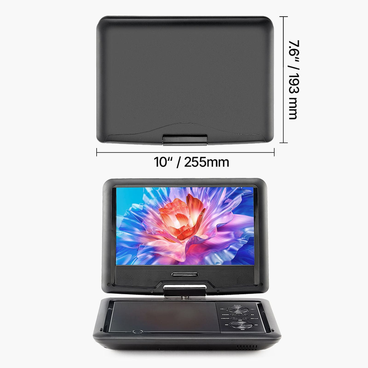 Portable DVD Player, 10.1 inch HD Swivel Display Screen, 4 Hours Built-in Rechargeable Battery, Dual Speakers, Support Sync TV/USB/SD Card/CD/DVD, Car Charger, AC Power Adapter, Remote Control