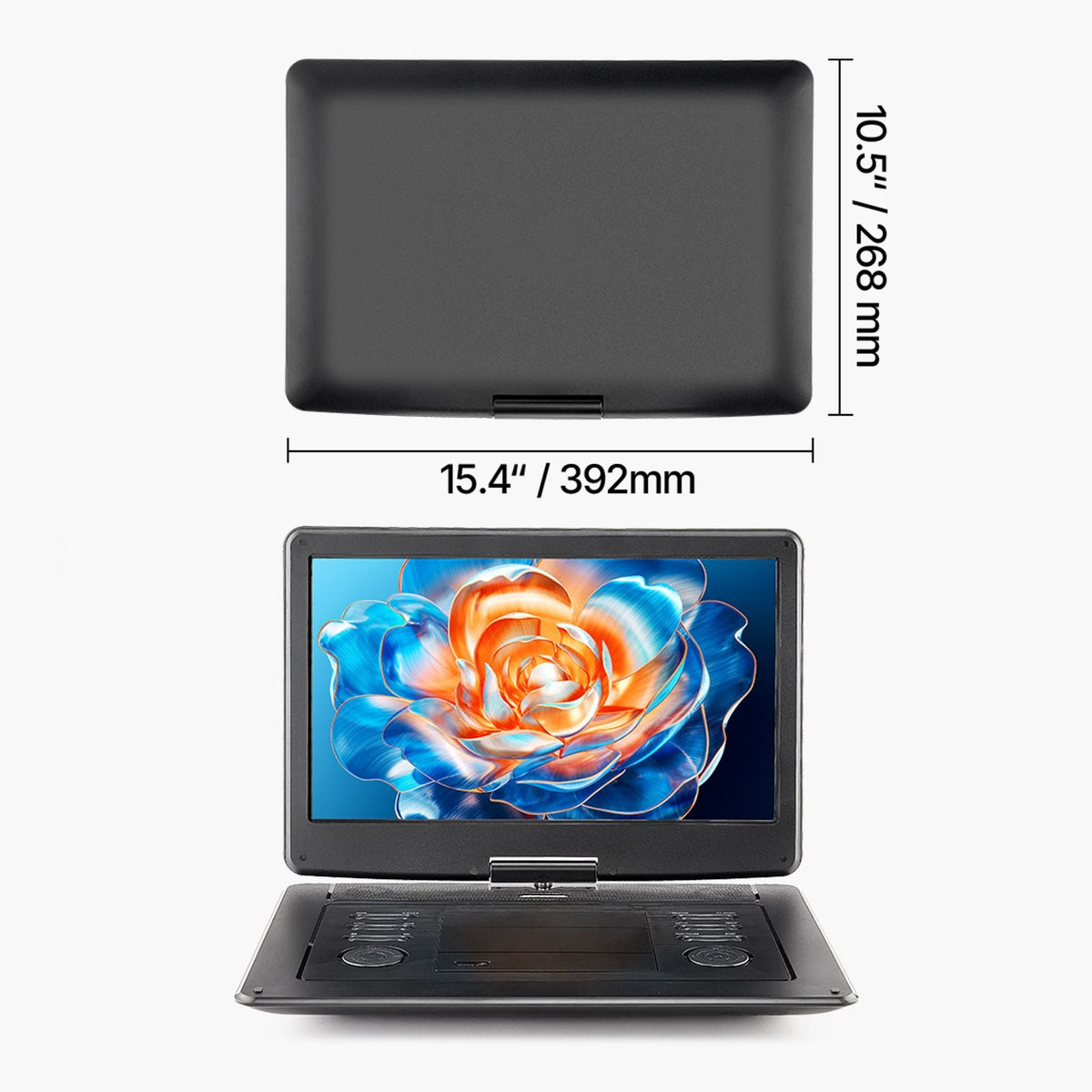 Portable DVD Player, 15.6 inch HD Swivel Display Screen, 4.5-5 H Built-in Rechargeable Battery, Dual Speakers, Support Sync TV/USB/SD Card/CD/DVD, Car Charger, AC Power Adapter, Remote Control