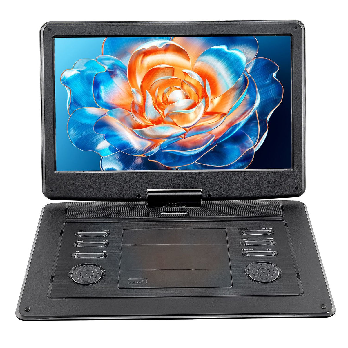 Portable DVD Player, 15.6 inch HD Swivel Display Screen, 4.5-5 H Built-in Rechargeable Battery, Dual Speakers, Support Sync TV/USB/SD Card/CD/DVD, Car Charger, AC Power Adapter, Remote Control