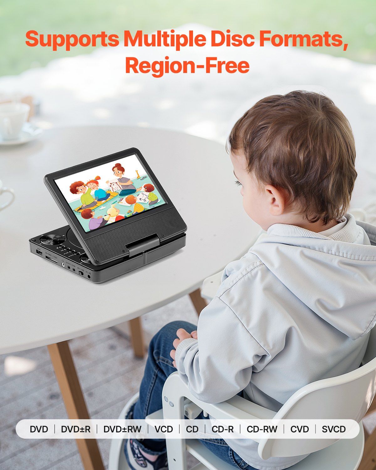 Portable DVD Player 7 inch HD Swivel Display Screen 4 Hours Built-in Battery