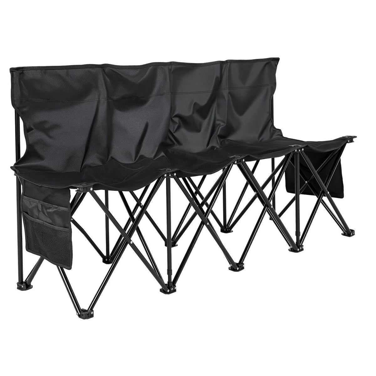 Portable Folding Bench, 4 Seat Foldable Soccer Bench with Side Pockets and Carrying Bag, Lightweight Sideline Seating with Back Rest for Football, Baseball, Camping, Outdoor Events, Black