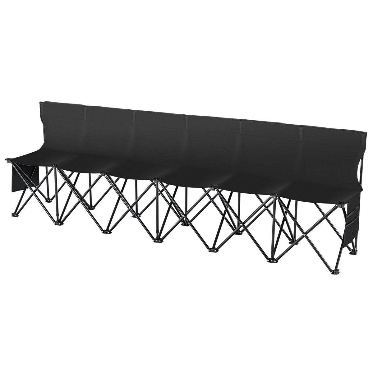 Portable Folding Bench, 6 Seat Foldable Soccer Bench with Side Pockets and Carrying Bag, Lightweight Sideline Seating with Back Rest for Football, Baseball, Camping, Outdoor Events, Black