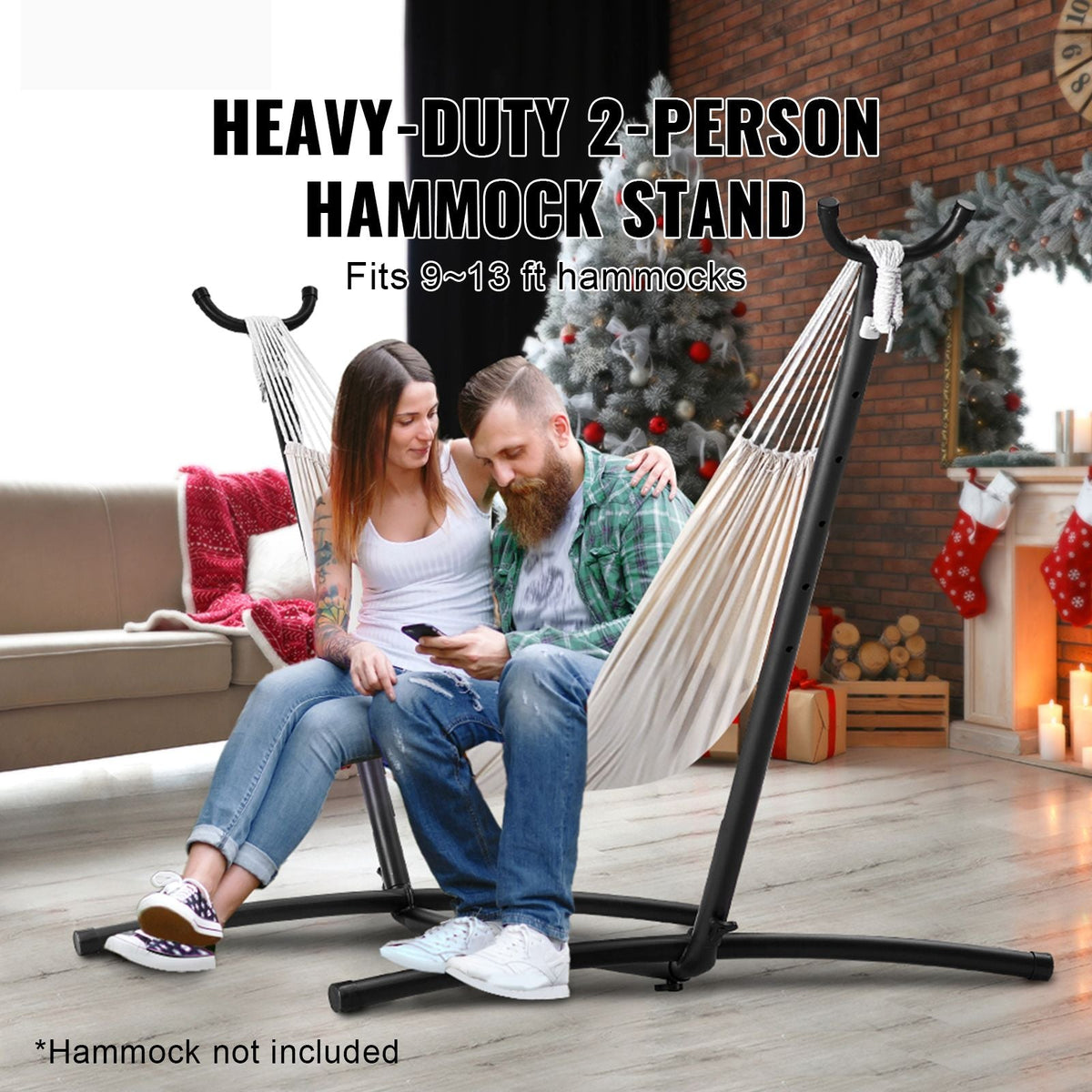 Portable Hammock Stand, 450lbs Capacity Steel Hammock Stand for 2 Person, Heavy Duty Adjustable Hooks Hammock Frame Fits 9.5-12.6 ft Hammocks, Space Saving with Carrying Bag