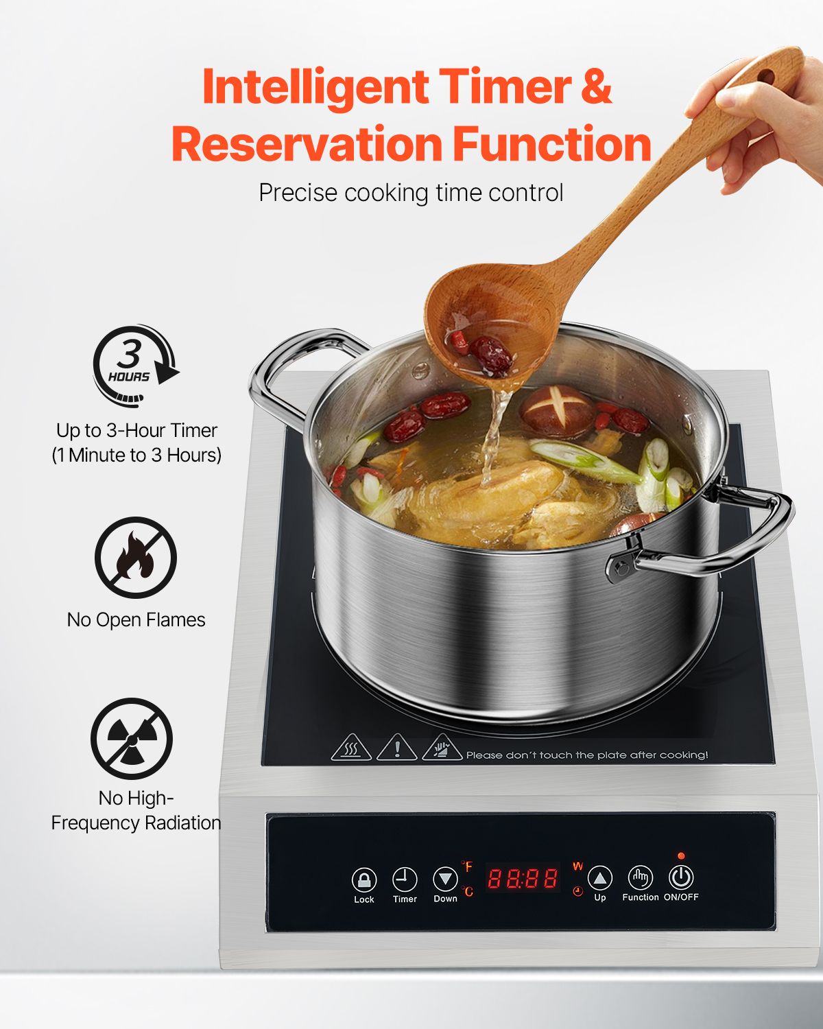 Portable Induction Cooktop, 1800W Commercial Induction Burner with 9 Temperature Settings, Stainless Steel Countertop Induction Hot Plate with 3H Timer, Child Lock, for Restaurant Cooking