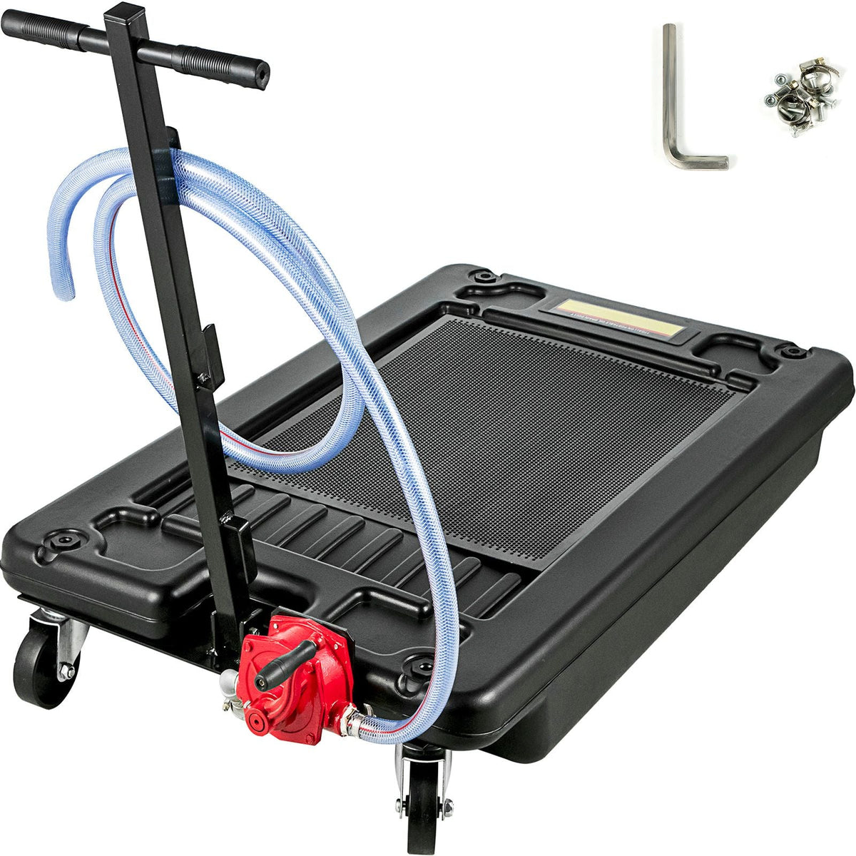 Portable Oil Drain Pan with Pump 64L Oil Drain Pan 17 Gallon Low Profile Oil Drain Pan with 8\' Hose for SUV Car and Trucks