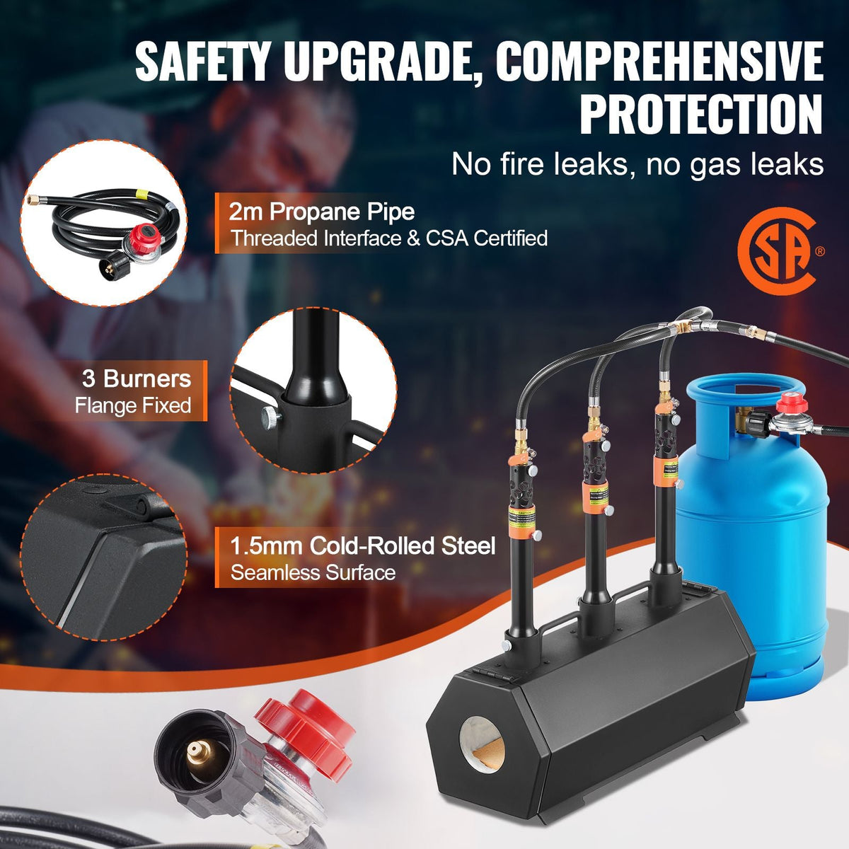 Portable Propane Forge, 3 Burner Farrier Forge, 2600 Fahrenheit Tool and Knife Making Blacksmithing Gas Forge, Large Capacity Hexagon Cold-Rolled Steel Gas Forging Tools and Equipment