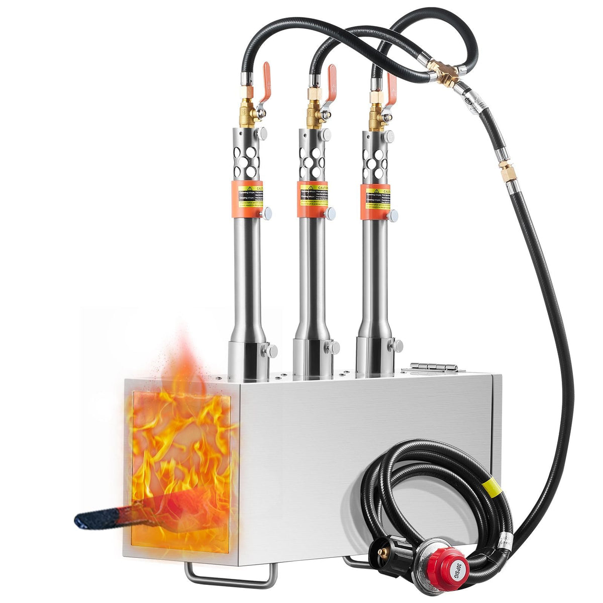 Portable Propane Forge, 3 Burner Farrier Forge, 2600 Fahrenheit Tool and Knife Making Blacksmithing Gas Forge, Large Capacity Square Stainless Steel Gas Forging Tools and Equipment
