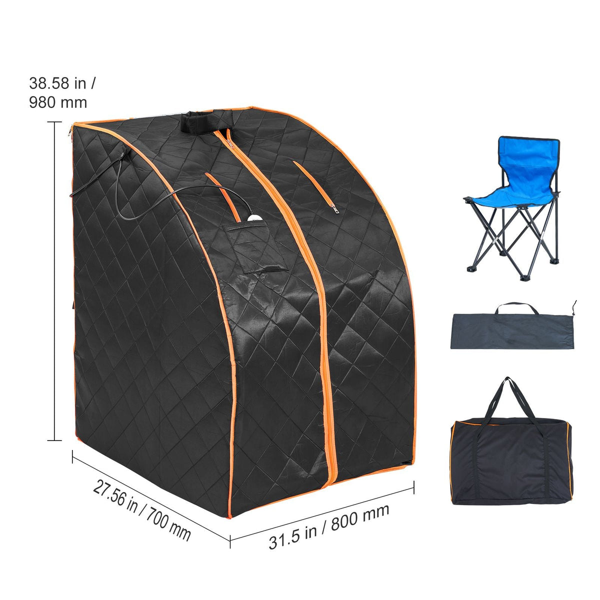 Portable Sauna Tent, 1050W Personal Sauna Kit for Home Spa, Detoxify & Soothing Infrared Heated Body Therapy, Time & Temperature Remote Control with Chair & Floor Mat & Storage Bag, Black