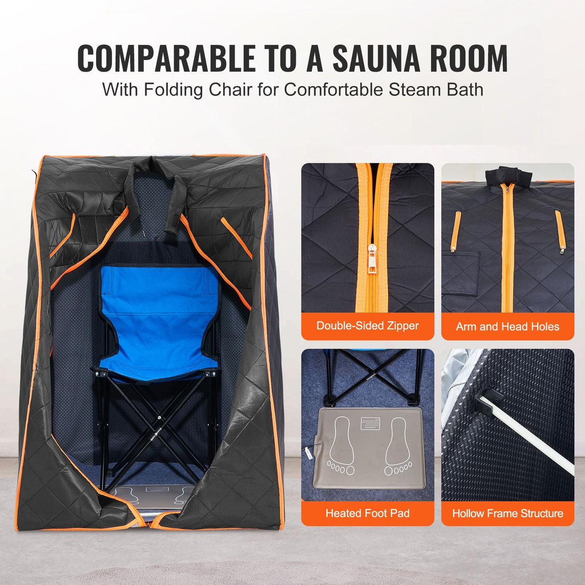 Portable Sauna Tent, 1050W Personal Sauna Kit for Home Spa, Detoxify & Soothing Infrared Heated Body Therapy, Time & Temperature Remote Control with Chair & Floor Mat & Storage Bag, Black
