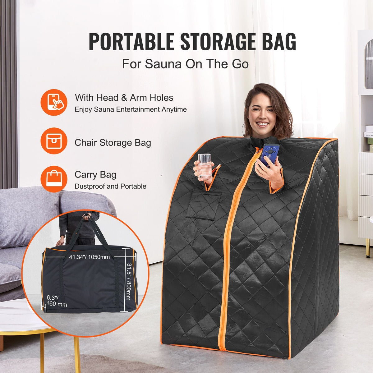 Portable Sauna Tent, 1050W Personal Sauna Kit for Home Spa, Detoxify & Soothing Infrared Heated Body Therapy, Time & Temperature Remote Control with Chair & Floor Mat & Storage Bag, Black