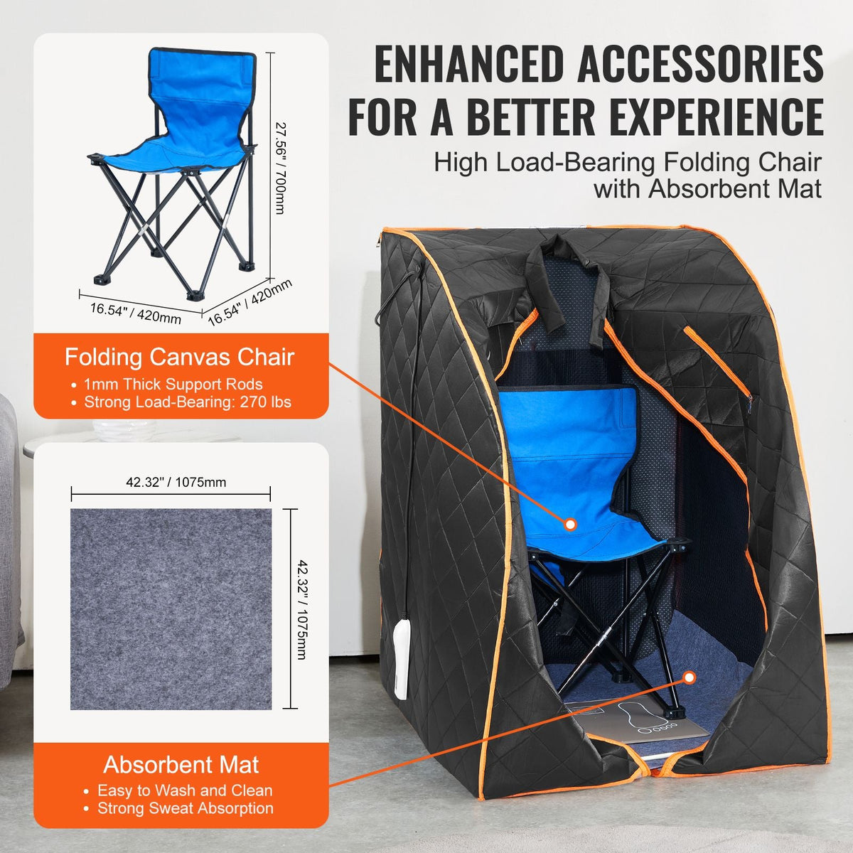 Portable Sauna Tent, 1050W Personal Sauna Kit for Home Spa, Detoxify & Soothing Infrared Heated Body Therapy, Time & Temperature Remote Control with Chair & Floor Mat & Storage Bag, Black