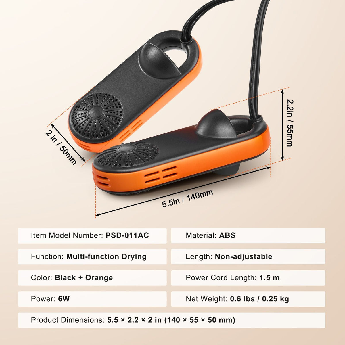 Portable Shoe Dryer, Electric Boot Dryer, Deodorized Boot Warmers/Dryer with Quick & Even Drying for Cotton Slippers, Snow Boots, Leather Shoes, Canvas Shoes, Socks, Black & Orange
