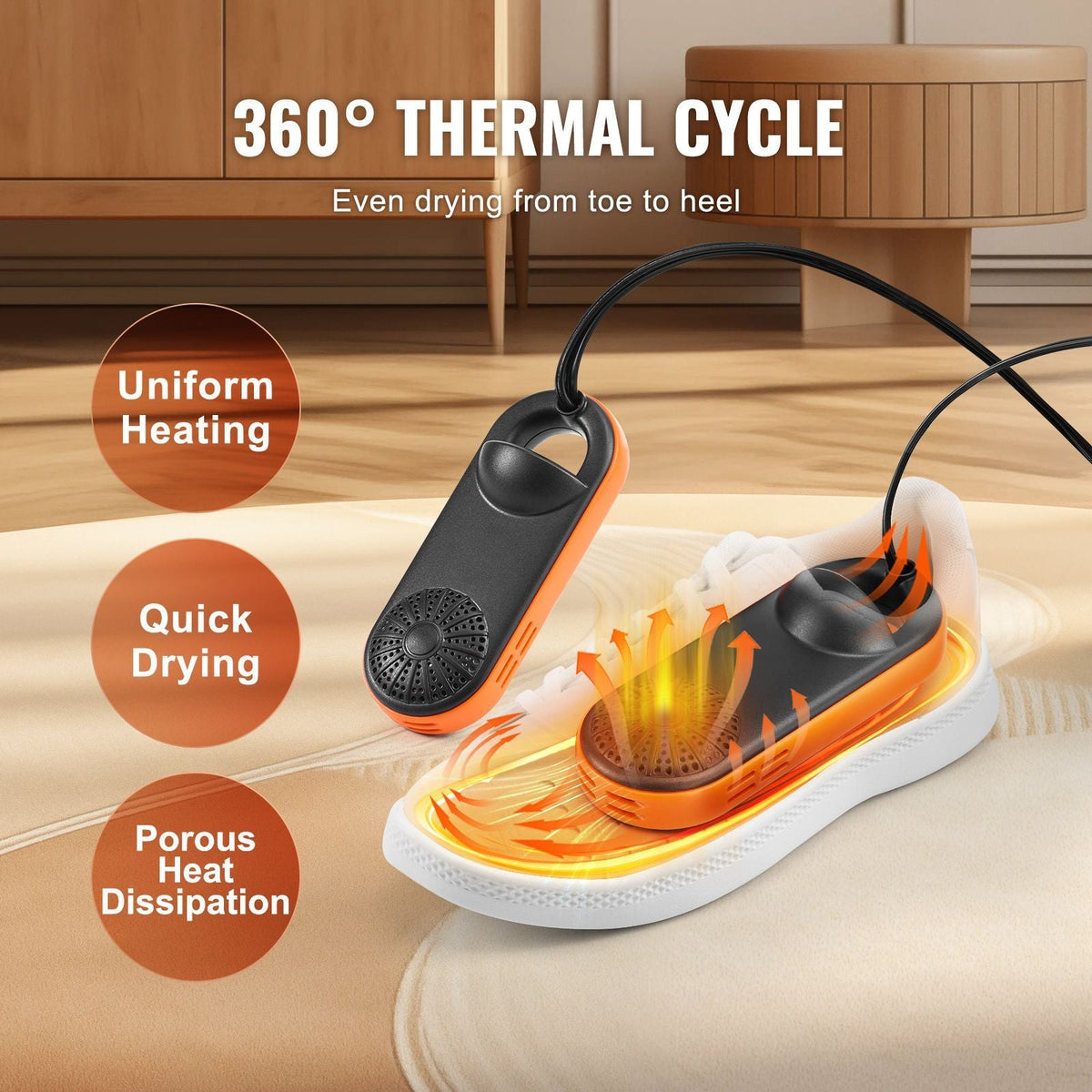 Portable Shoe Dryer, Electric Boot Dryer, Deodorized Boot Warmers/Dryer with Quick & Even Drying for Cotton Slippers, Snow Boots, Leather Shoes, Canvas Shoes, Socks, Black & Orange