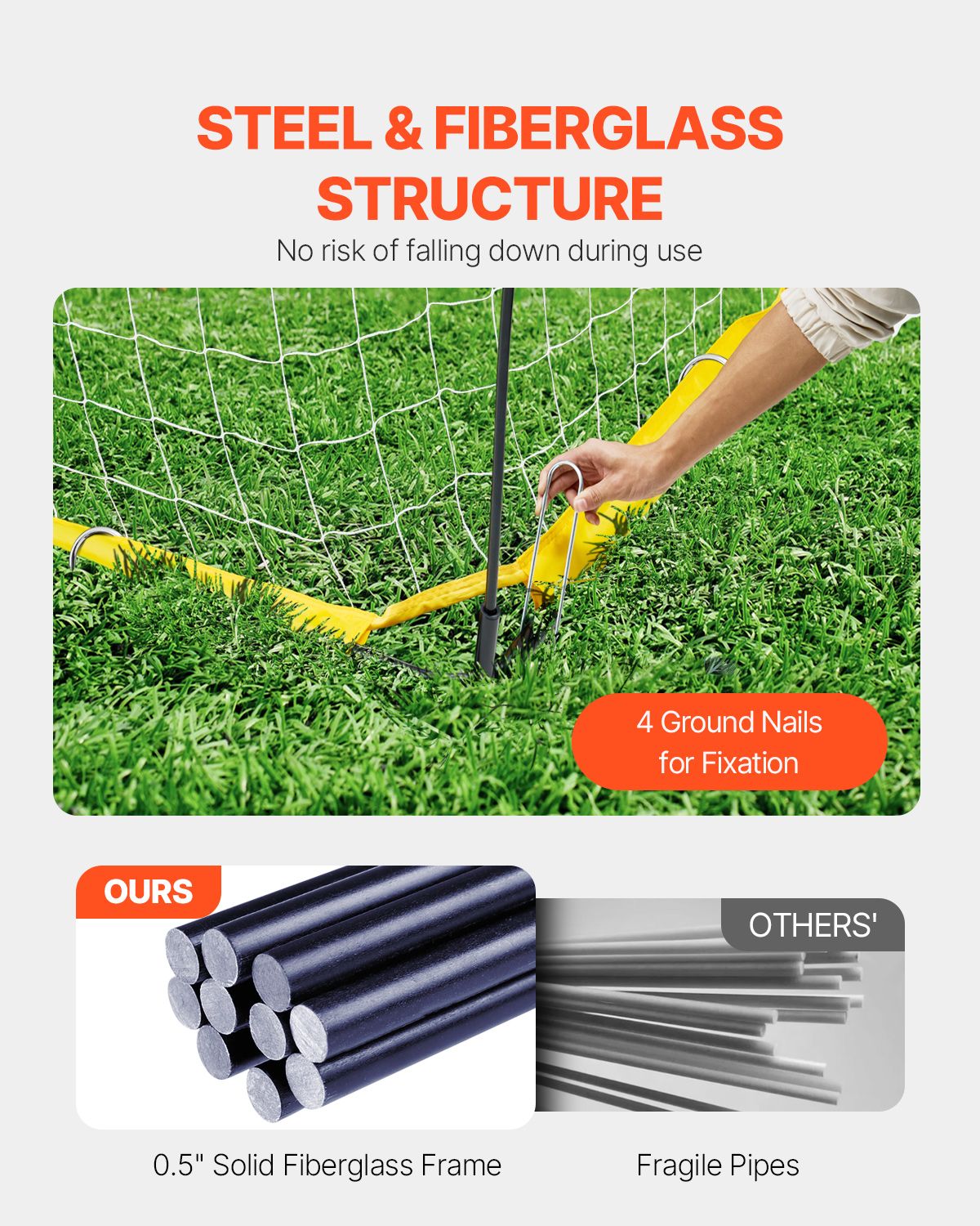 Portable Soccer Goal, 12x6 ft Adults Kids Backyard Soccer Net, Large Practice Soccer Net, Steel Fiberglass Structure Training Goal Set, All-Weather Outdoor Soccer Goals with Carry Bag, Yellow