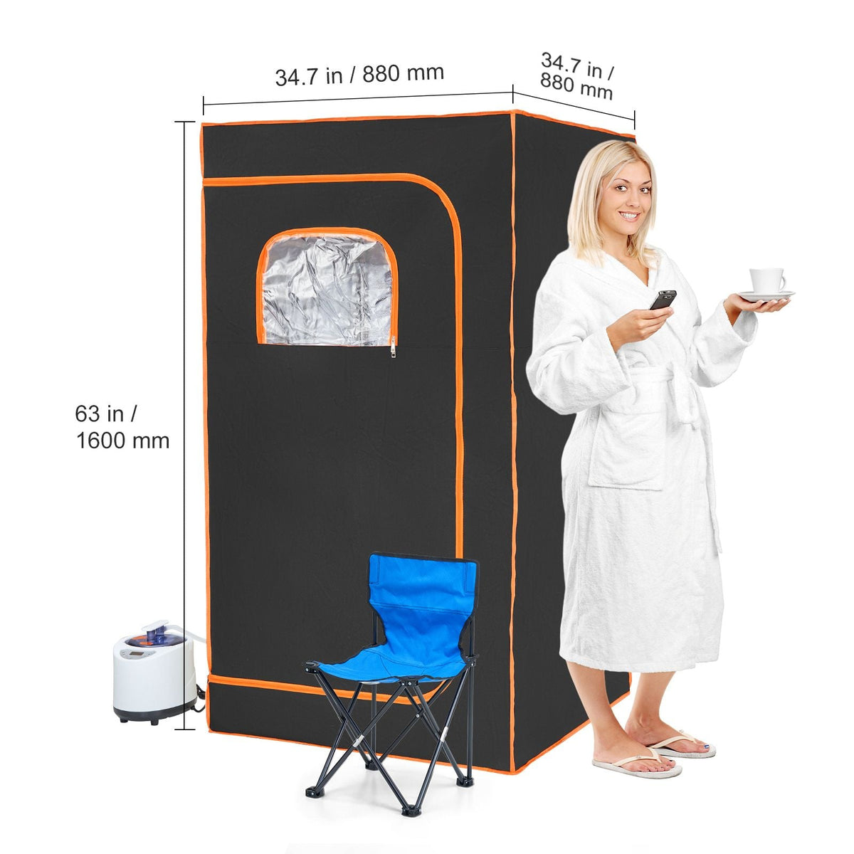 Portable Steam Sauna Tent Full Size, 1200W With Visible Window, Personal Sauna Blanket Kit for Home Spa, Detoxify & Soothing Heated Body Therapy,Time&Temperature Remote Control with Chair,Black