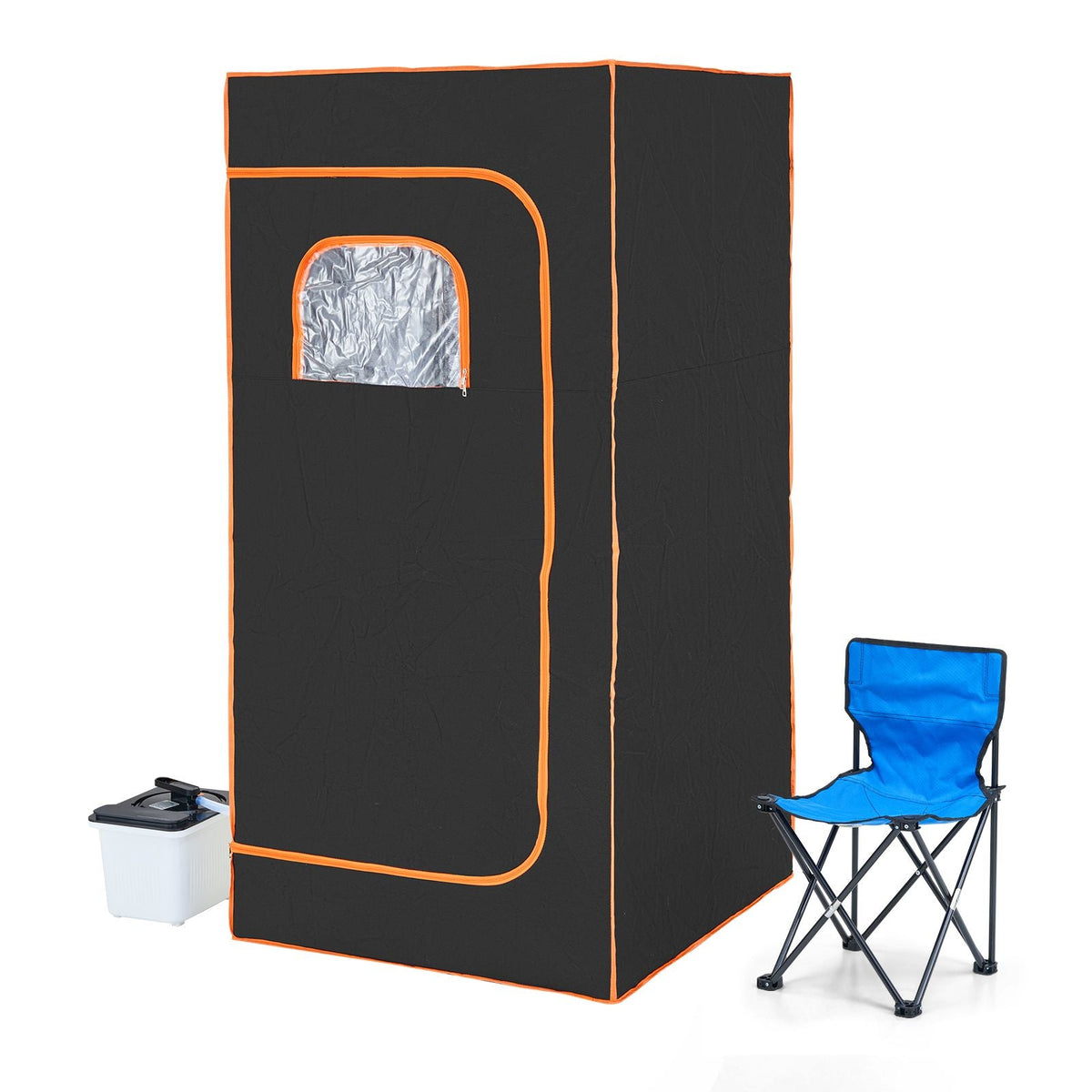 Portable Steam Sauna Tent Full Size, 1600W With Visible Window, Personal Sauna Blanket Kit for Home Spa, Detoxify & Soothing Heated Body Therapy,Time&Temperature Remote Control with Chair,Black