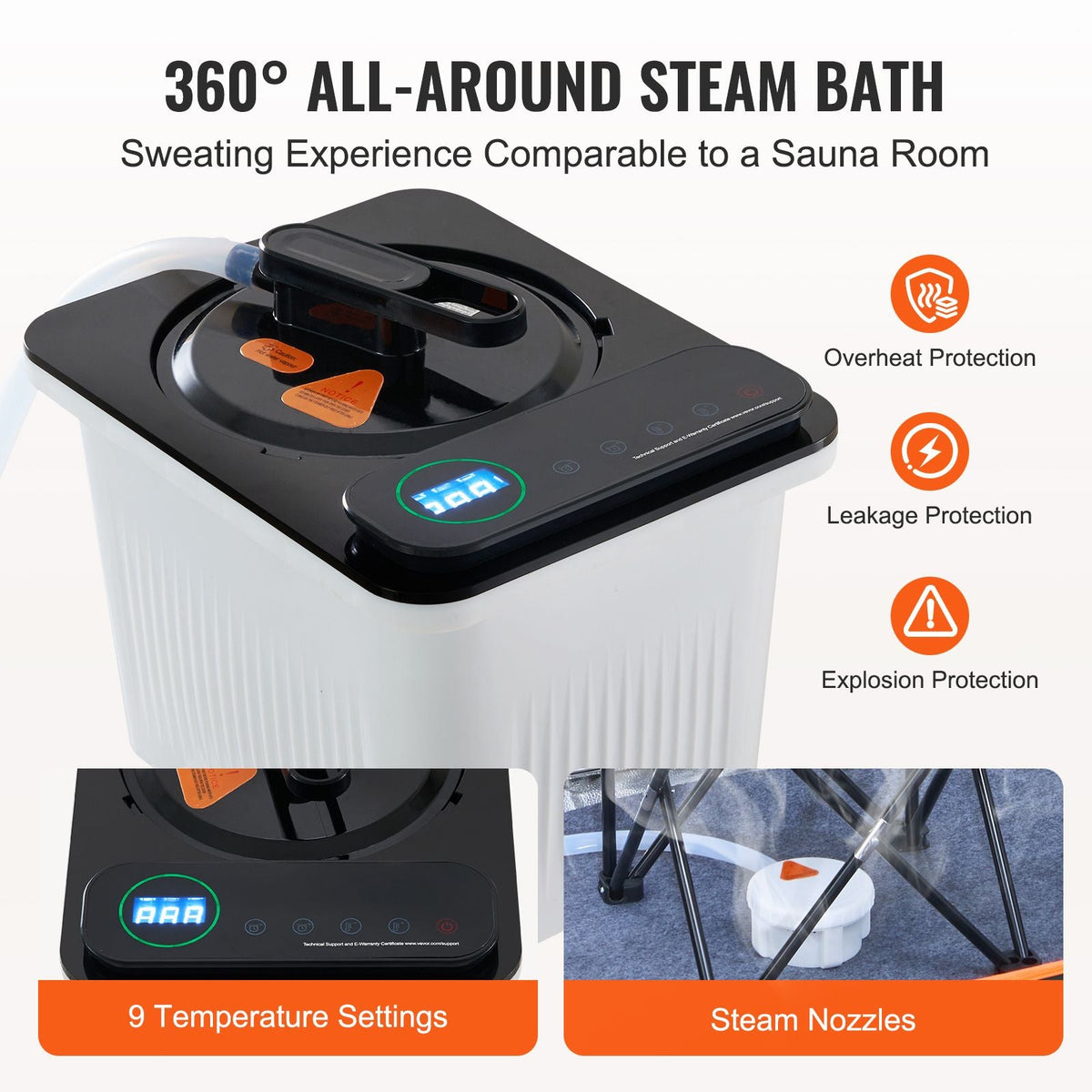 Portable Steam Sauna Tent Full Size, 1600W With Visible Window, Personal Sauna Blanket Kit for Home Spa, Detoxify & Soothing Heated Body Therapy,Time&Temperature Remote Control with Chair,Black