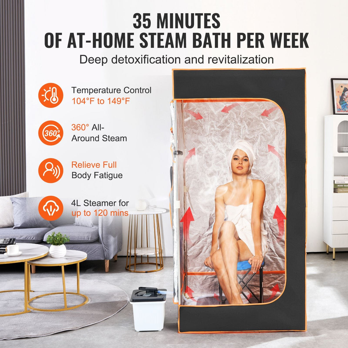 Portable Steam Sauna Tent Full Size, 1600W With Visible Window, Personal Sauna Blanket Kit for Home Spa, Detoxify & Soothing Heated Body Therapy,Time&Temperature Remote Control with Chair,Black