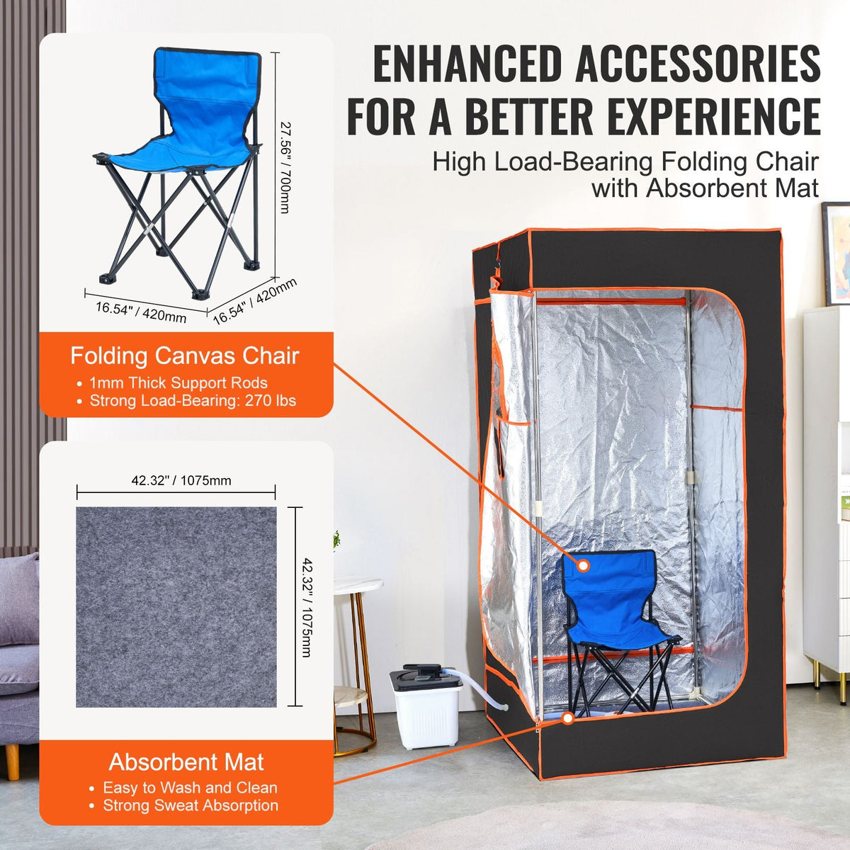 Portable Steam Sauna Tent Full Size, 1600W With Visible Window, Personal Sauna Blanket Kit for Home Spa, Detoxify & Soothing Heated Body Therapy,Time&Temperature Remote Control with Chair,Black