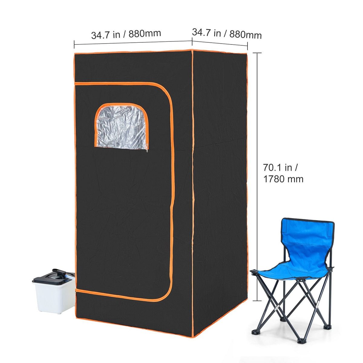 Portable Steam Sauna Tent Full Size, 1600W With Visible Window, Personal Sauna Blanket Kit for Home Spa, Detoxify & Soothing Heated Body Therapy,Time&Temperature Remote Control with Chair,Black