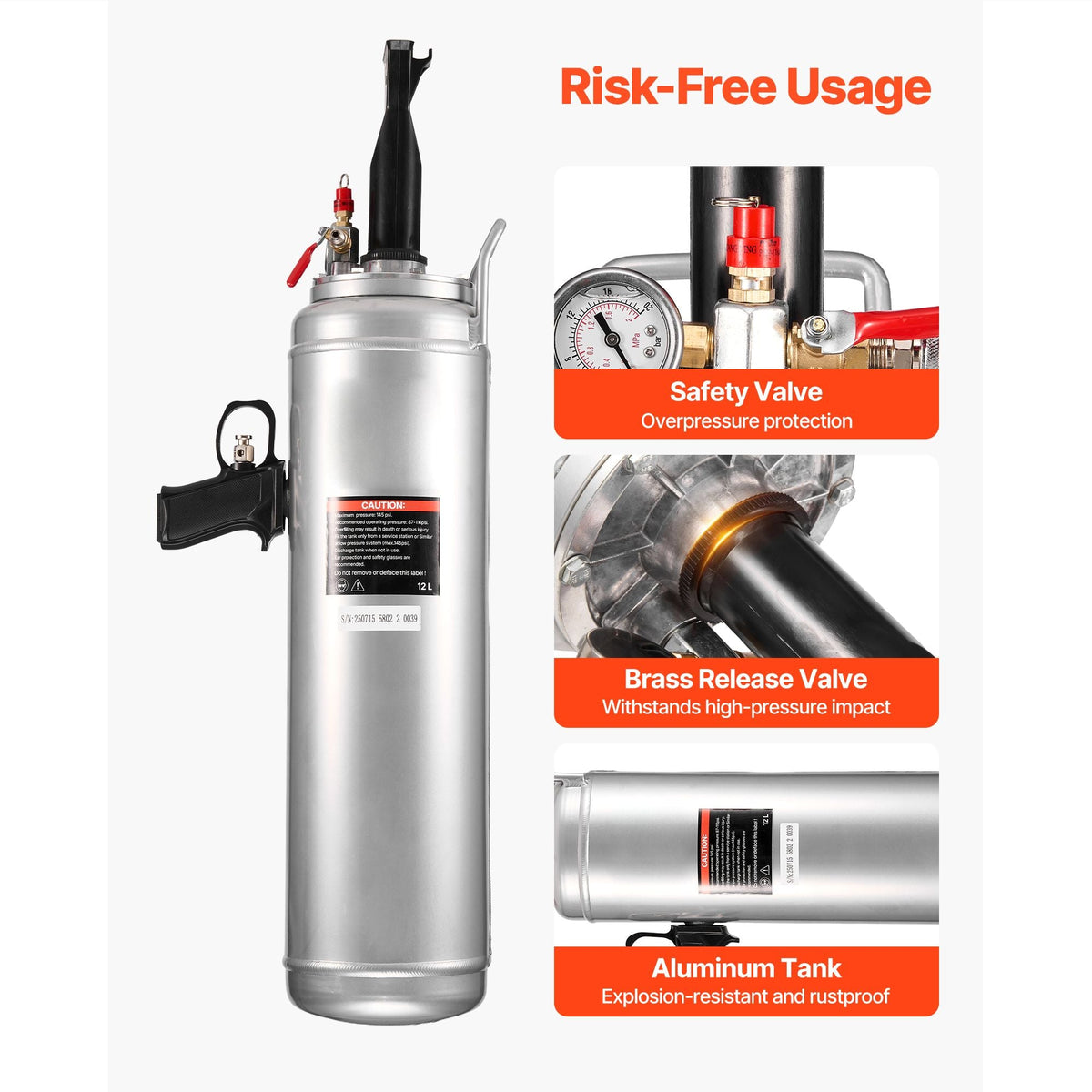 Portable Tire Bead Seater, 3.2 Gal / 12 L Air Bead Blaster, Handheld Tire Inflator Tool, 87-116 PSI Operating Pressure, Trigger Seating Inflator for Compact SUV, Light Truck, E-Bike, RV, ATV