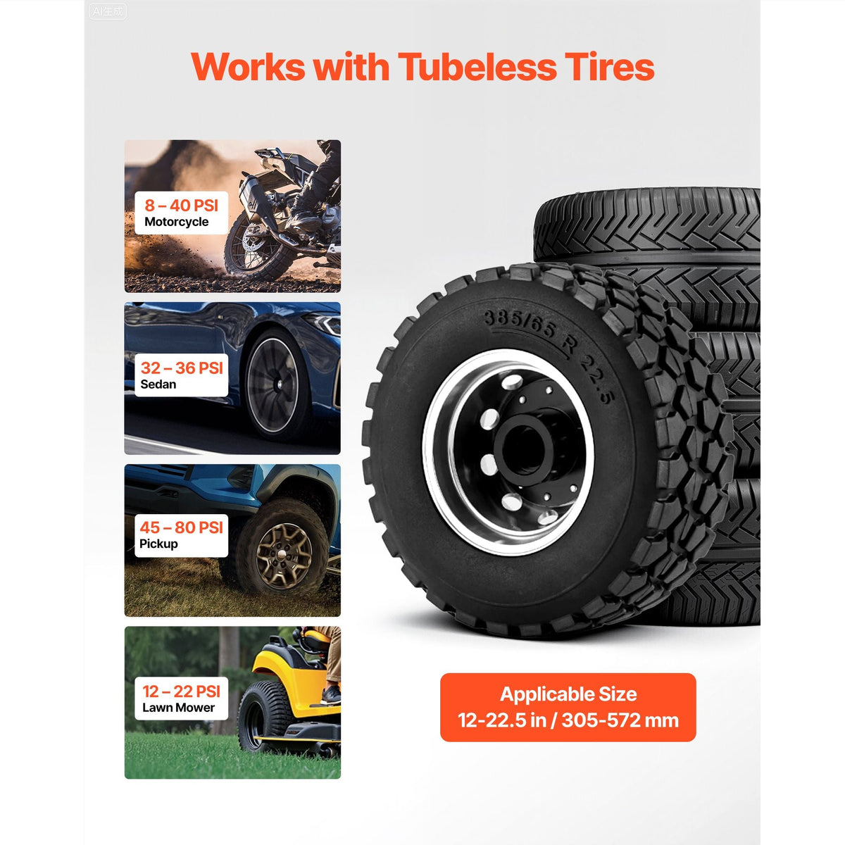 Portable Tire Bead Seater, 3.2 Gal / 12 L Air Bead Blaster, Handheld Tire Inflator Tool, 87-116 PSI Operating Pressure, Trigger Seating Inflator for Compact SUV, Light Truck, E-Bike, RV, ATV