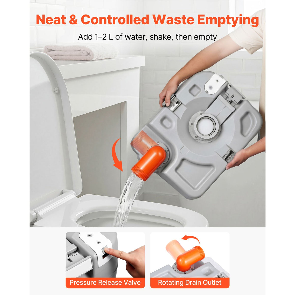 Portable Toilet, 7.9 Gallon Detachable Waste Tank, 200 Flushes, Camping Toilet for Adults, Outdoor Travel Potty with Level Indicator, Suitable for RV Travel, Camping, Hiking, Boating and Trips