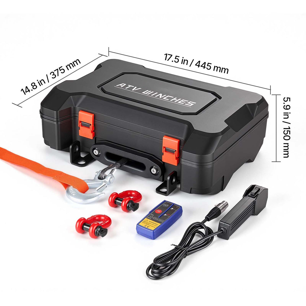 Portable Winch, 6000 lbs 12V DC Electric Winch with Synthetic Rope, Wireless & Wired Remotes, Box-Style Recovery Kit with Fairlead, Clevis Hook, Strap for ATV UTV Off-Road Outdoor Pulling Tasks