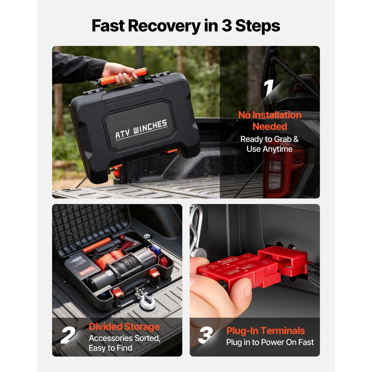 Portable Winch, 6000 lbs 12V DC Electric Winch with Synthetic Rope, Wireless & Wired Remotes, Box-Style Recovery Kit with Fairlead, Clevis Hook, Strap for ATV UTV Off-Road Outdoor Pulling Tasks