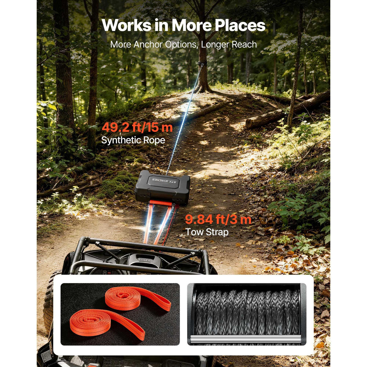 Portable Winch, 6000 lbs 12V DC Electric Winch with Synthetic Rope, Wireless & Wired Remotes, Box-Style Recovery Kit with Fairlead, Clevis Hook, Strap for ATV UTV Off-Road Outdoor Pulling Tasks