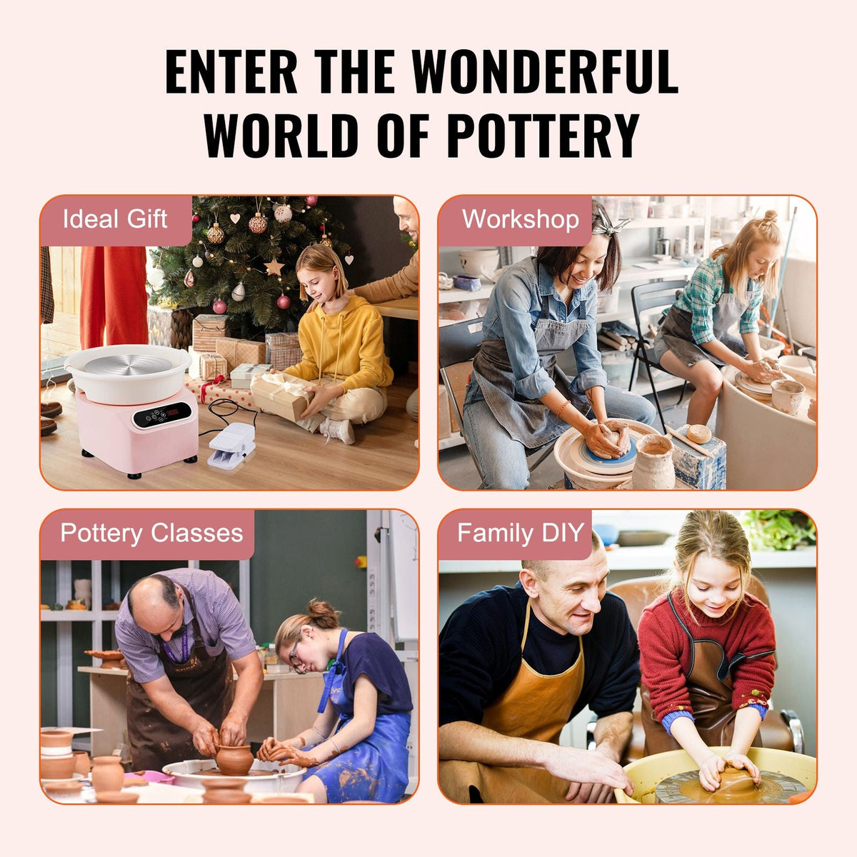 Pottery Wheel, 11 inch Pottery Forming Machine, 350W Electric Wheel for Pottery with Foot Pedal and LCD Touch Screen, Direct Drive Ceramic Wheel with Shaping Tools for DIY Art Craft, Pink