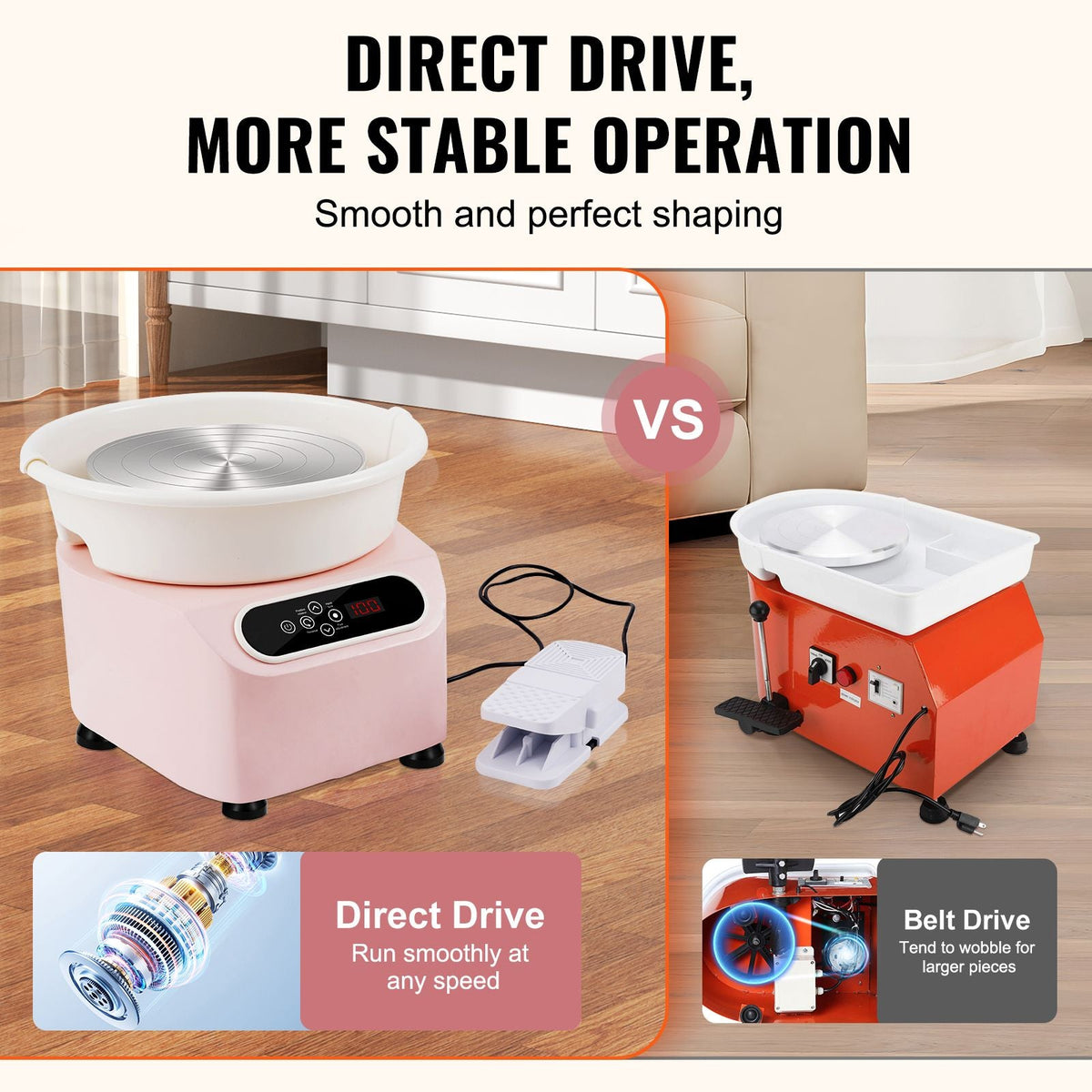Pottery Wheel, 11 inch Pottery Forming Machine, 350W Electric Wheel for Pottery with Foot Pedal and LCD Touch Screen, Direct Drive Ceramic Wheel with Shaping Tools for DIY Art Craft, Pink