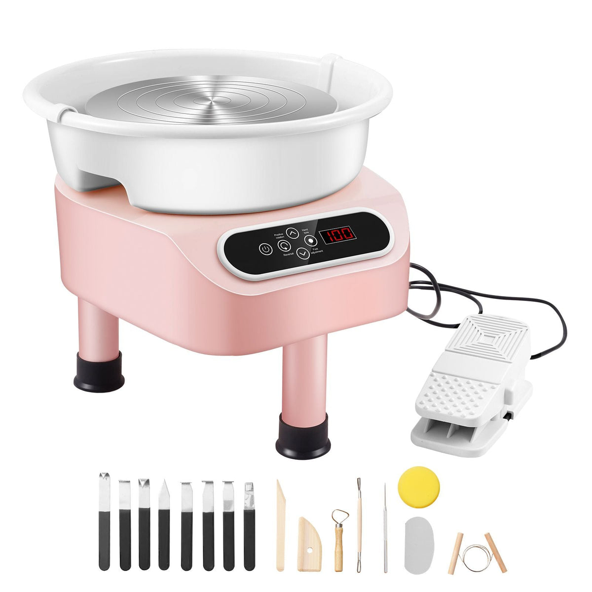Pottery Wheel, 350W Electric Wheel for Pottery with Foot Pedal and LCD Touch Screen,10 inch Pottery Forming Machine, Direct Drive Ceramic Wheel with 3 Support Legs for DIY Art Craft, Pink