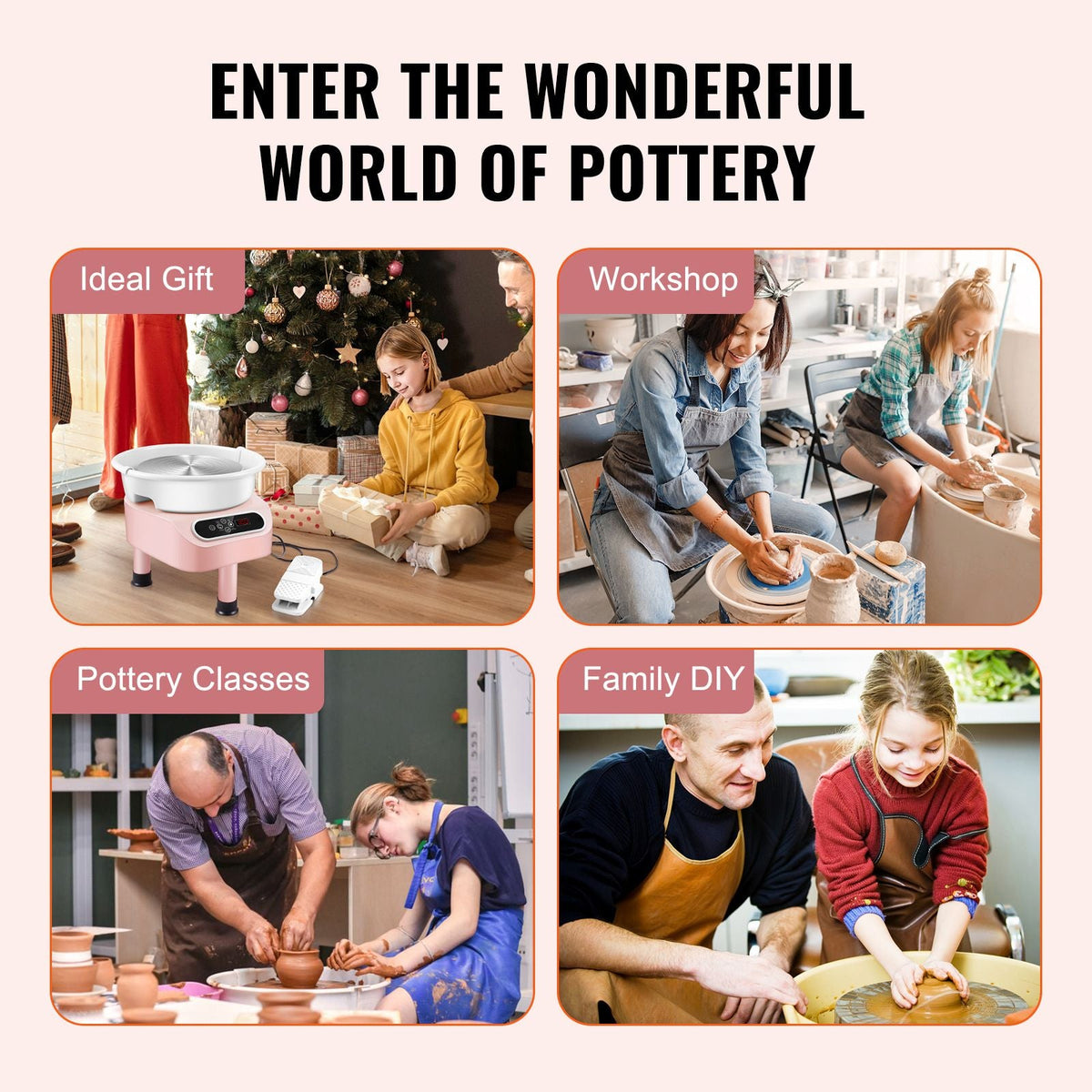 Pottery Wheel, 350W Electric Wheel for Pottery with Foot Pedal and LCD Touch Screen,10 inch Pottery Forming Machine, Direct Drive Ceramic Wheel with 3 Support Legs for DIY Art Craft, Pink