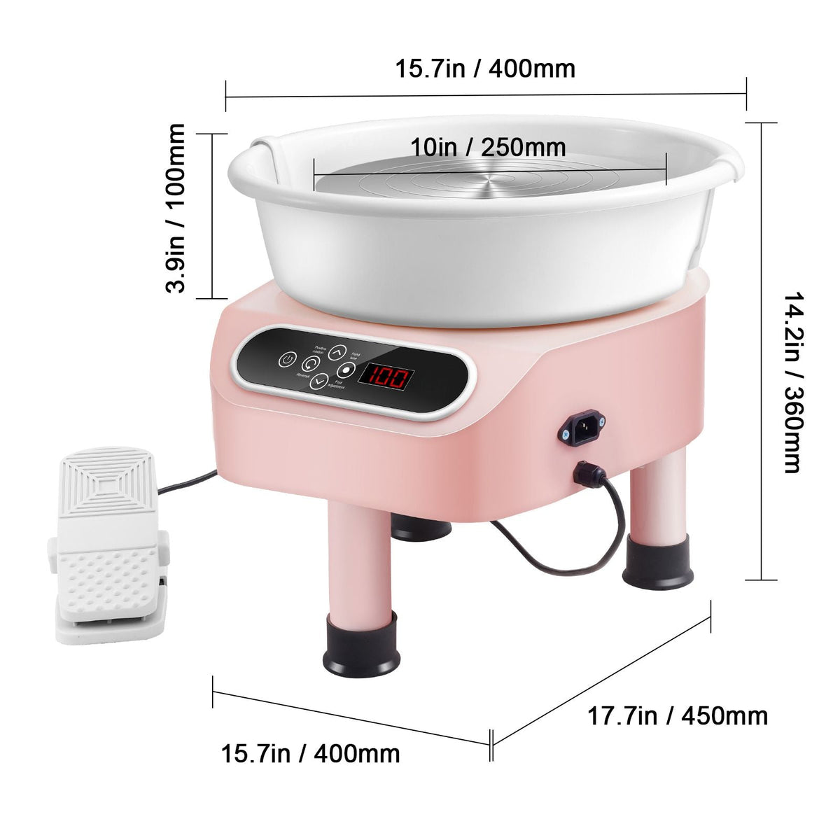 Pottery Wheel, 350W Electric Wheel for Pottery with Foot Pedal and LCD Touch Screen,10 inch Pottery Forming Machine, Direct Drive Ceramic Wheel with 3 Support Legs for DIY Art Craft, Pink