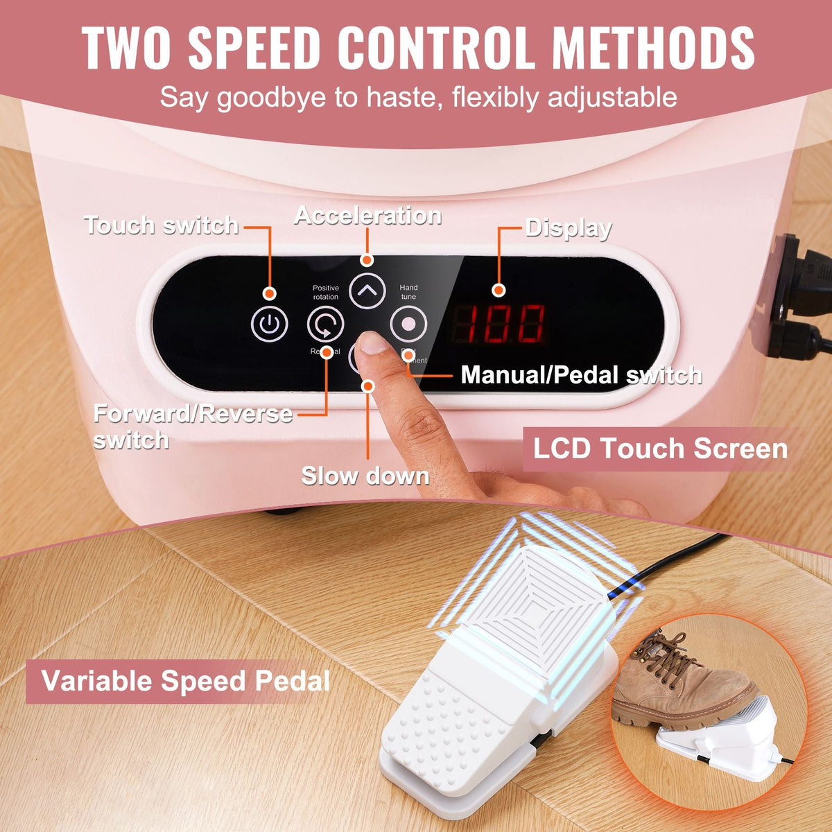 Pottery Wheel, 350W Electric Wheel for Pottery with Foot Pedal and LCD Touch Screen,10 inch Pottery Forming Machine, Direct Drive Ceramic Wheel with 3 Support Legs for DIY Art Craft, Pink