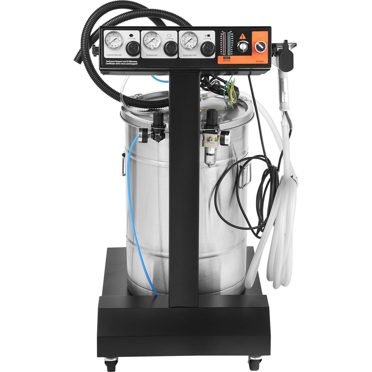 Powder Coating System, 50 W 100KV Electrostatic Output Powder Coating Kit with 50L Powder Hopper, 450g Per Minute Powder Coating Machine with Spray Gun and Trolley Base, for Indoor and Outdoor