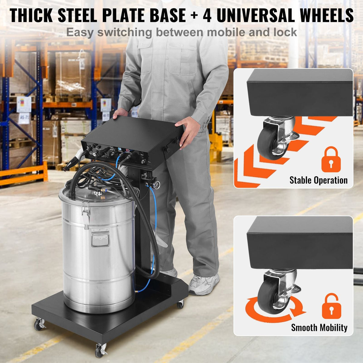 Powder Coating System, 50 W 100KV Electrostatic Output Powder Coating Kit with 50L Powder Hopper, 450g Per Minute Powder Coating Machine with Spray Gun and Trolley Base, for Indoor and Outdoor