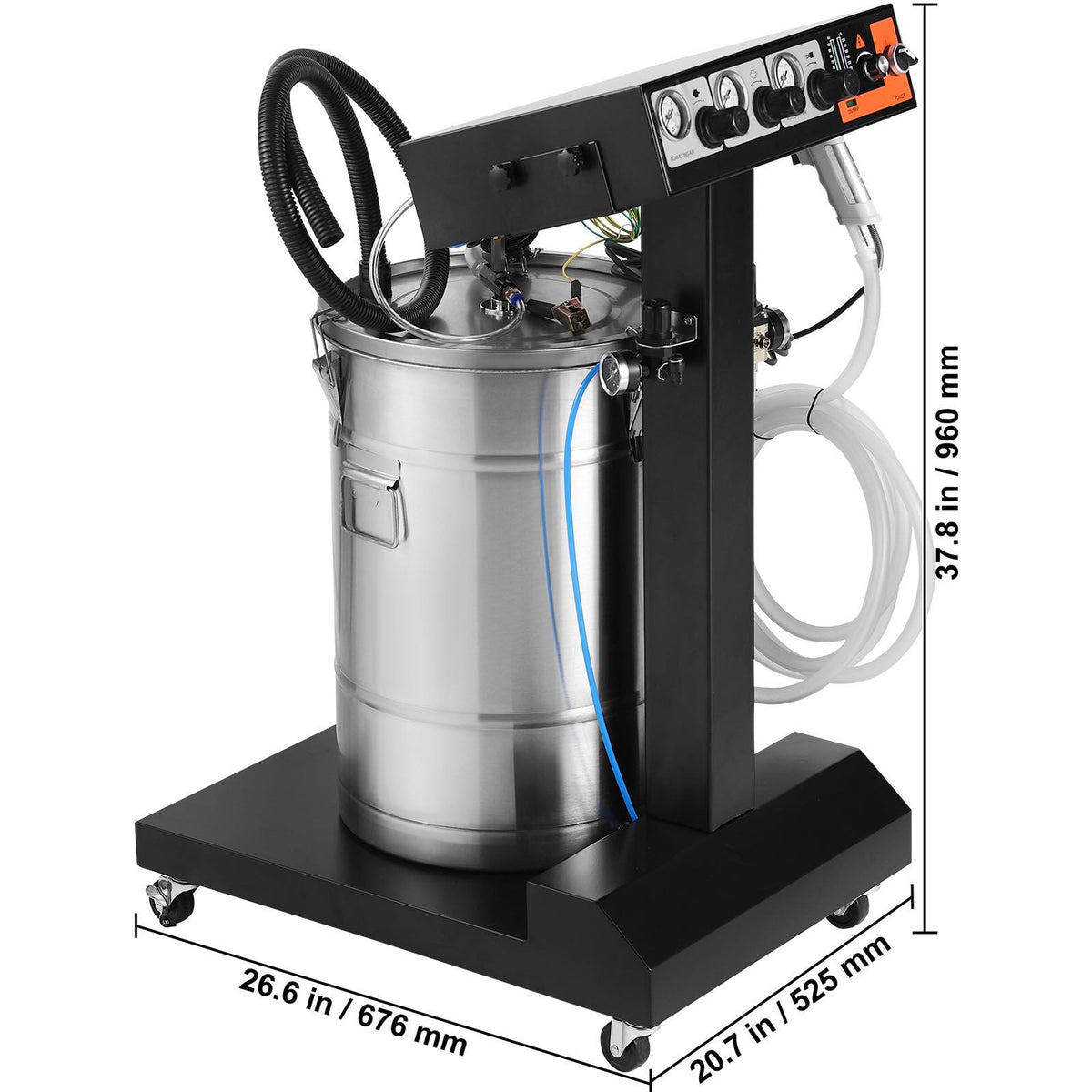 Powder Coating System, 50 W 100KV Electrostatic Output Powder Coating Kit with 50L Powder Hopper, 450g Per Minute Powder Coating Machine with Spray Gun and Trolley Base, for Indoor and Outdoor