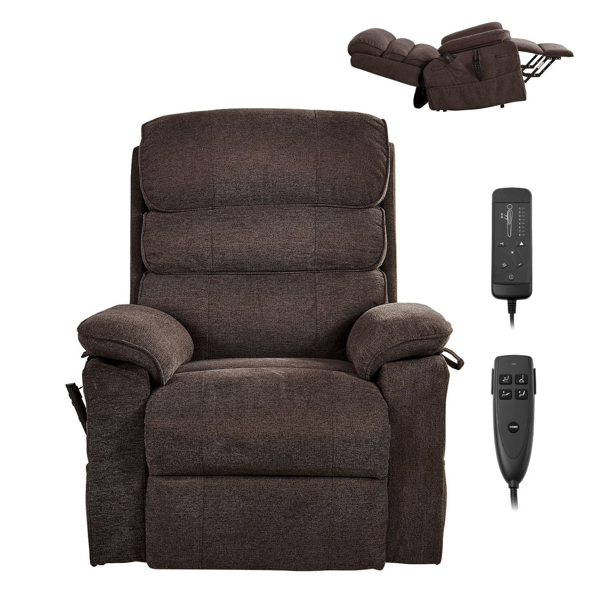 Power Lift Recliner Chair, Dual Motor Medium Lift Chair with Heat and Massage for Elderly, Position Adjustable, Remote Control, with Side Pockets, Chenille Fabric, Brown