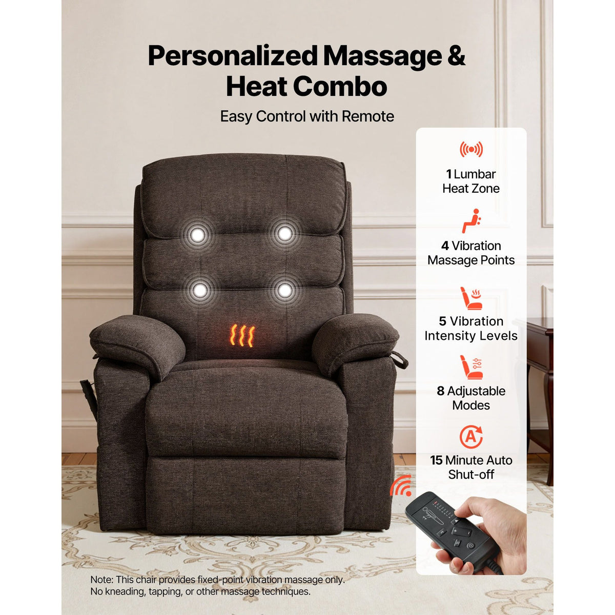 Power Lift Recliner Chair, Dual Motor Medium Lift Chair with Heat and Massage for Elderly, Position Adjustable, Remote Control, with Side Pockets, Chenille Fabric, Brown
