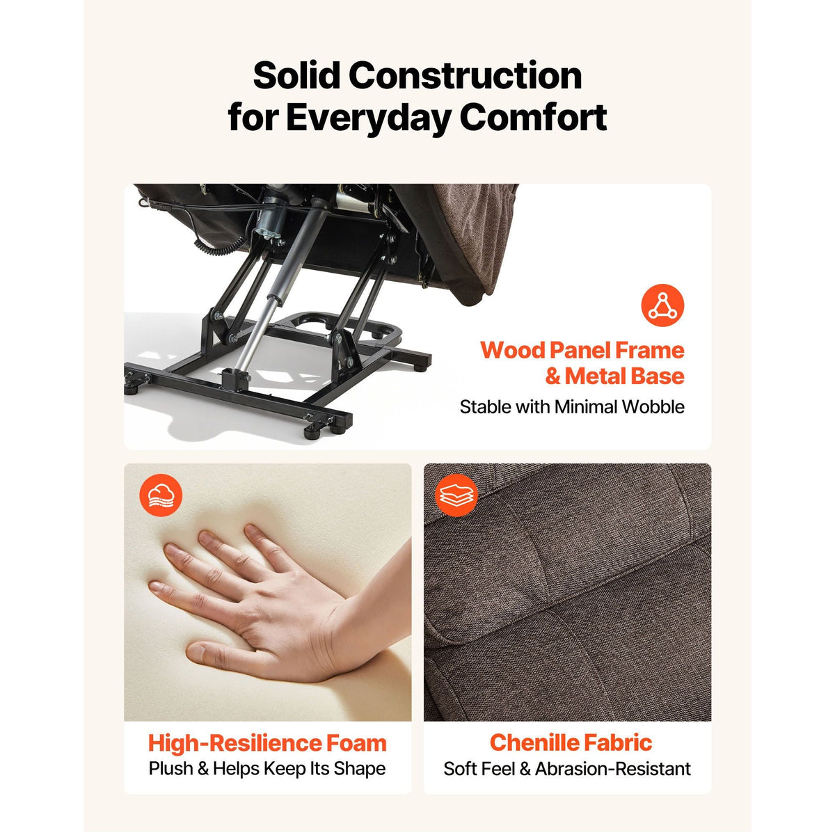 Power Lift Recliner Chair, Dual Motor Medium Lift Chair with Heat and Massage for Elderly, Position Adjustable, Remote Control, with Side Pockets, Chenille Fabric, Brown
