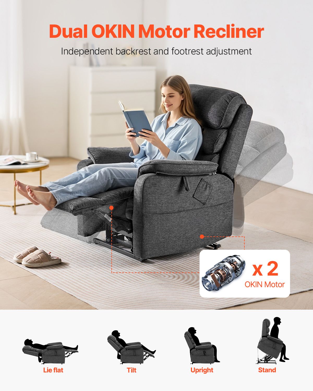 Power Lift Recliner Chair, Lift Chair with Heat and Massage for Elderly, Dual Motor Recliner Chair with 2 Anti-Fall Ropes, Infinite Position Adjustment Electric Recliner (Medium, Dark Gray)