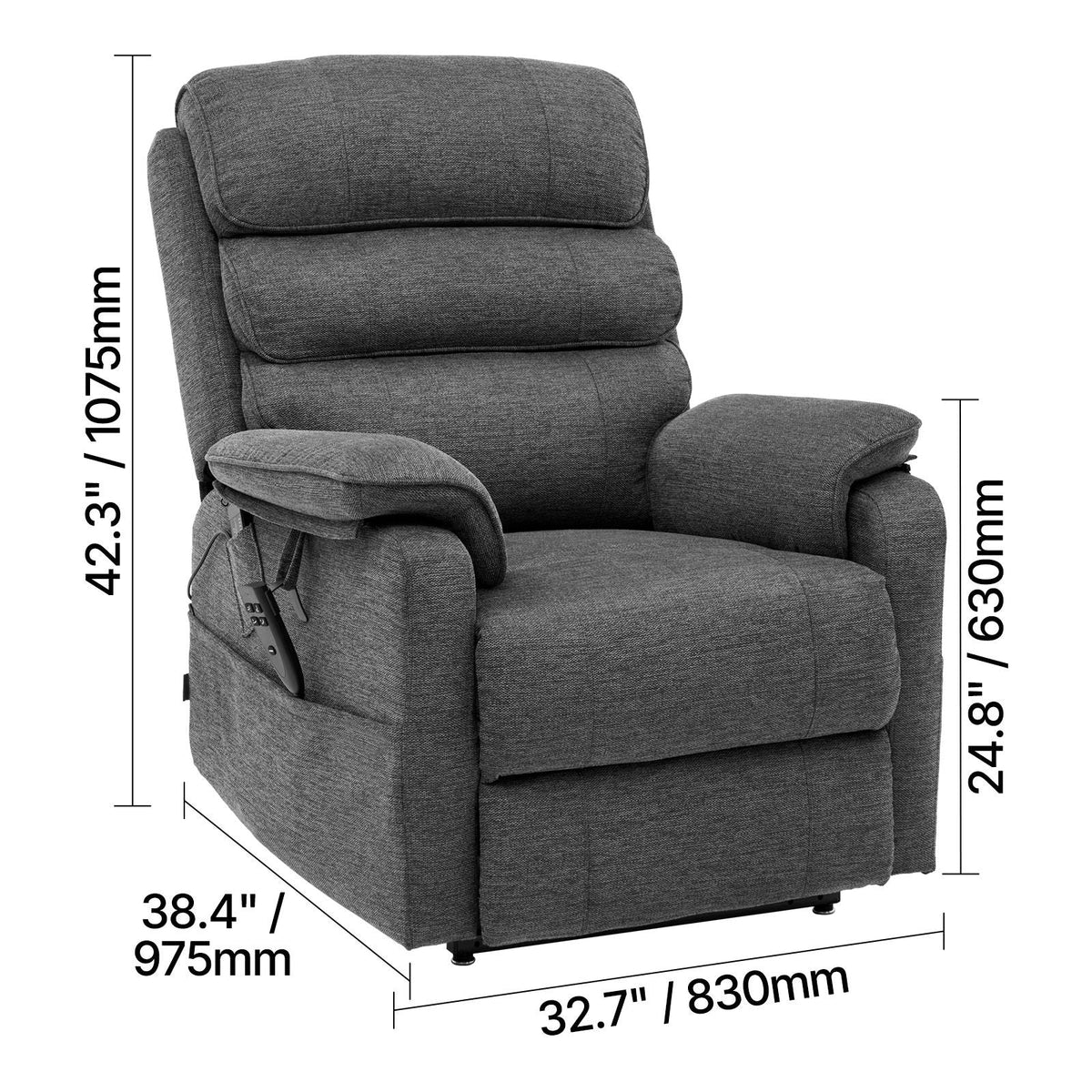Power Lift Recliner Chair, Lift Chair with Heat and Massage for Elderly, Dual Motor Recliner Chair with 2 Anti-Fall Ropes, Infinite Position Adjustment Electric Recliner (Medium, Dark Gray)