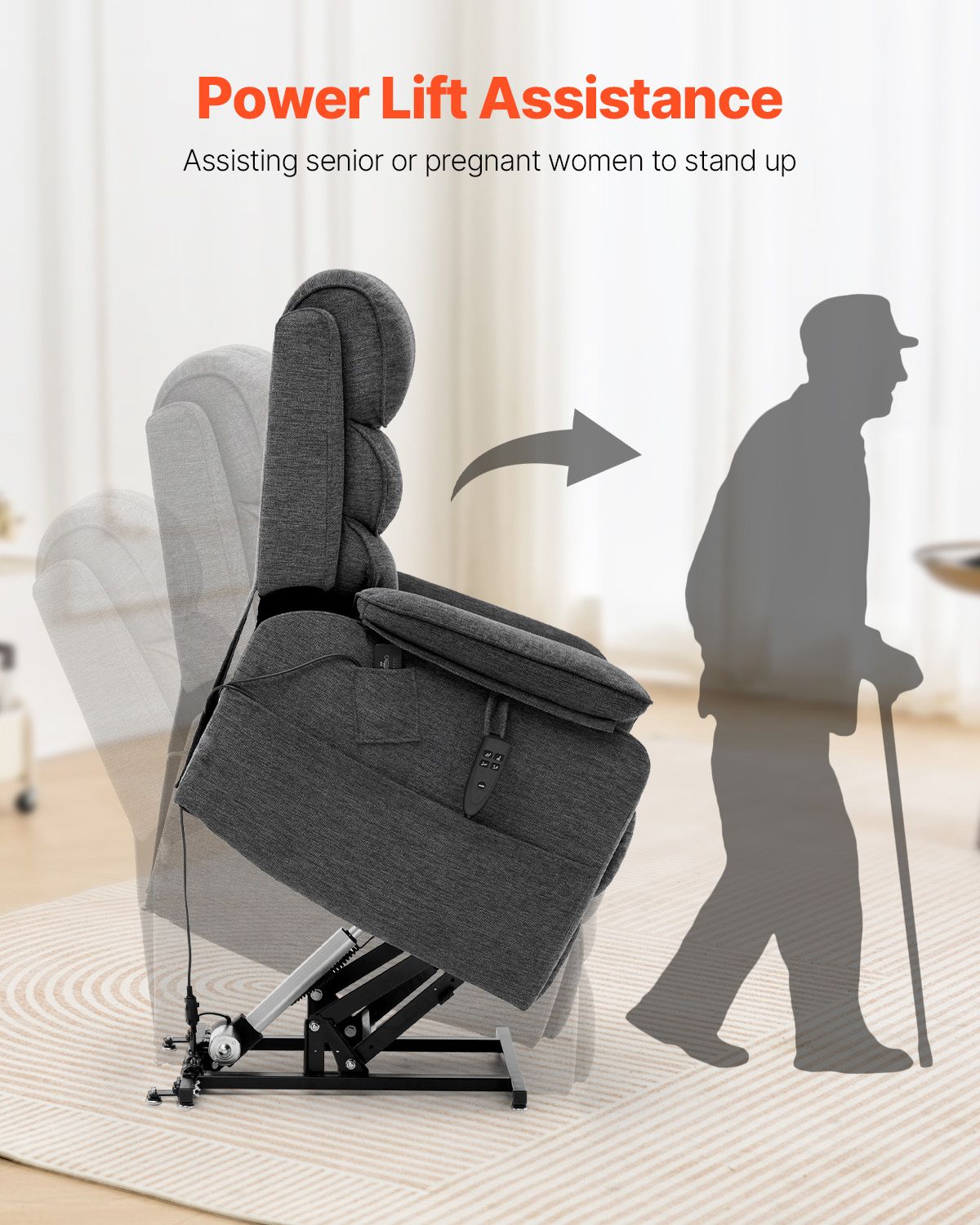 Power Lift Recliner Chair, Lift Chair with Heat and Massage for Elderly, Dual Motor Recliner Chair with 2 Anti-Fall Ropes, Infinite Position Adjustment Electric Recliner (Medium, Dark Gray)