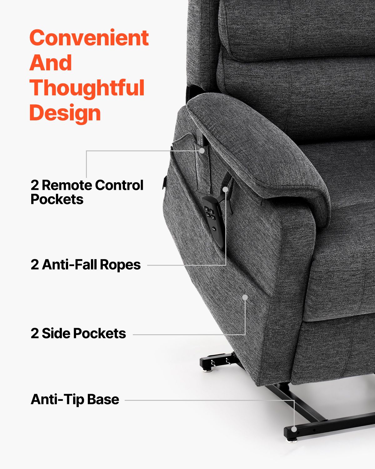 Power Lift Recliner Chair, Lift Chair with Heat and Massage for Elderly, Dual Motor Recliner Chair with 2 Anti-Fall Ropes, Infinite Position Adjustment Electric Recliner (Medium, Dark Gray)
