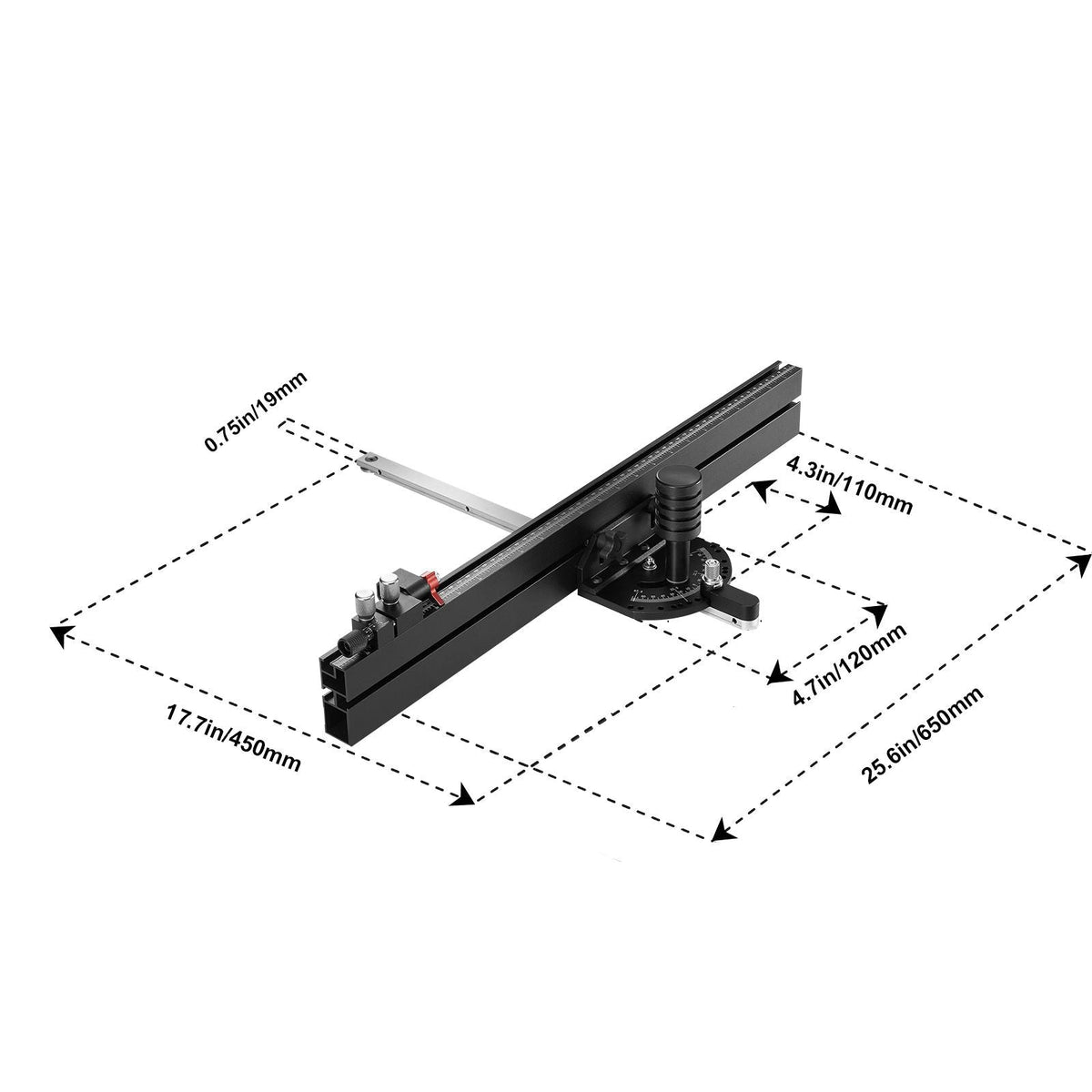Precision Miter Gauge, Standard Slot 3/4'' x 3/8'', Aluminum Alloy Table Saw Miter Gauge with 24 in Grating 15 Angle Stops Adjustable Spring Loaded Plunger and Removable Disc, for Woodworking