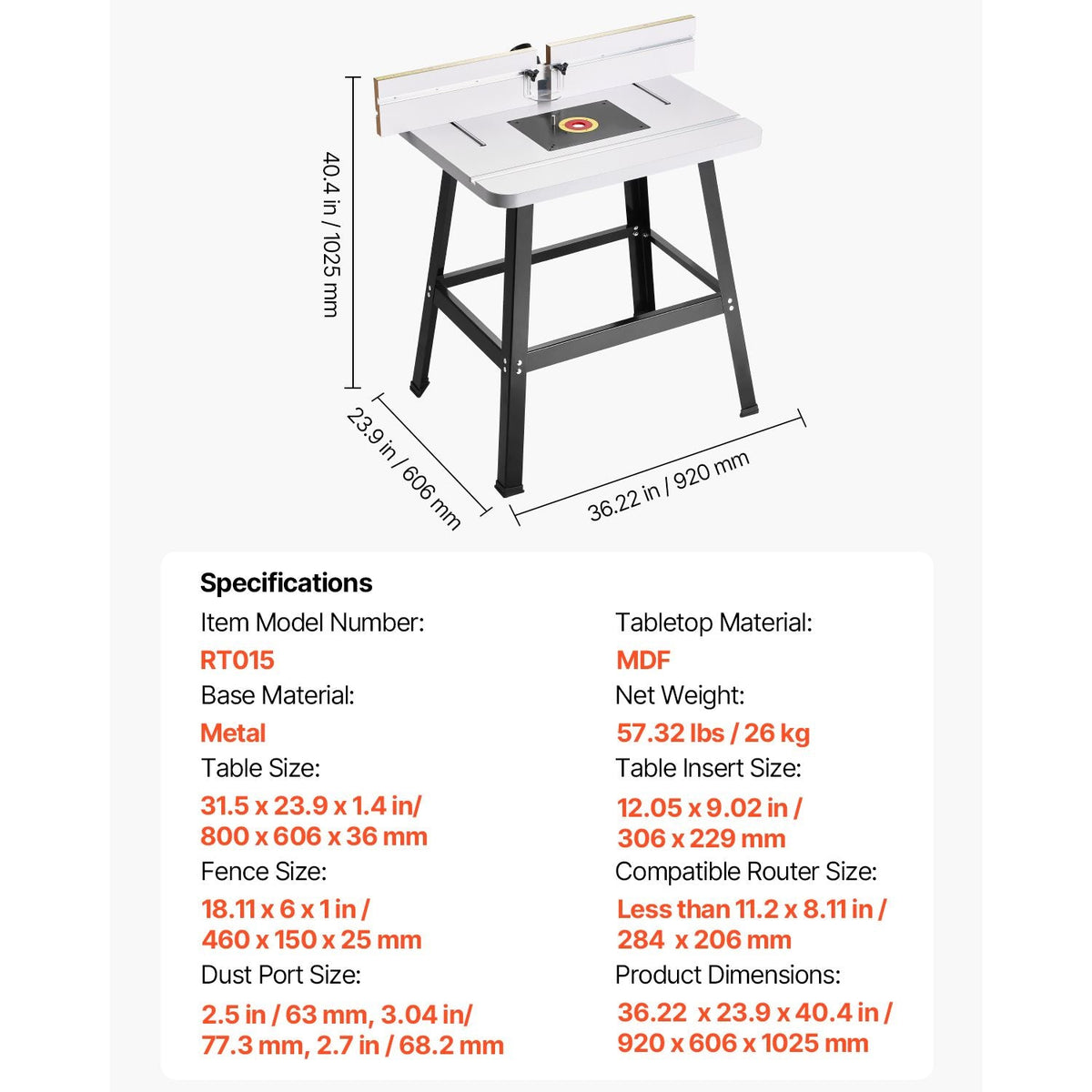 Precision Router Table System, 31.5 in x 23.9 in, Routing Table Accessory Kit with Adjustable Fence, MDF Top, Sturdy Metal Base, Dust Collection Port, Compatible with Routes & Various Drill Bits