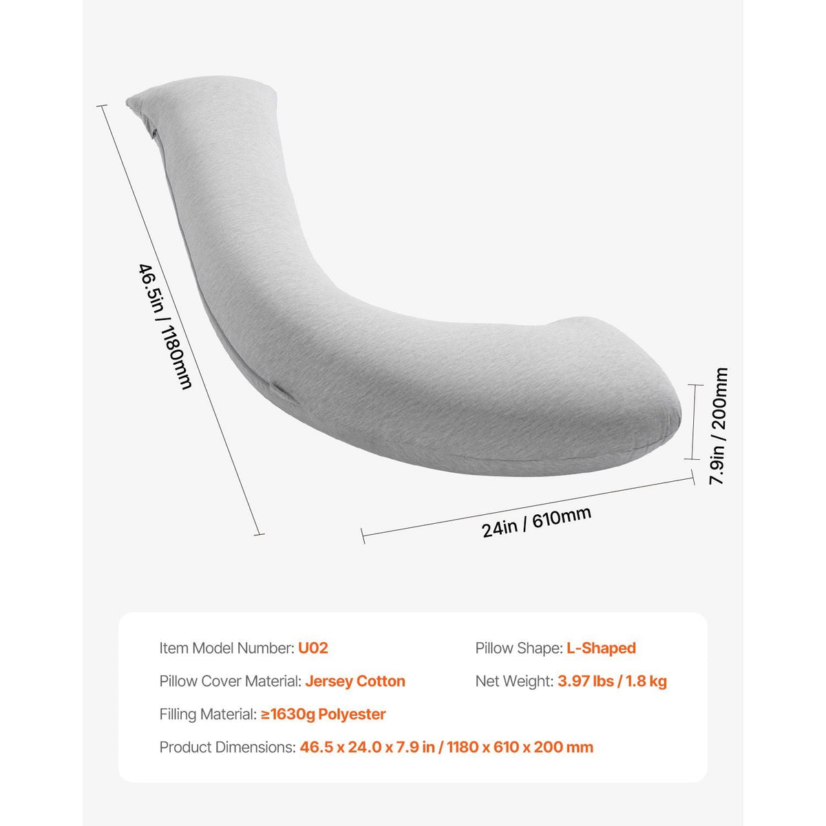 Pregnancy Pillows for Side Sleeping, L-Shaped Maternity Pillow for Pregnant Women, Soft & Breathable Pregnancy Body Pillow with Washable Jersey Cover for Head Neck Belly Leg Support, Light Gray